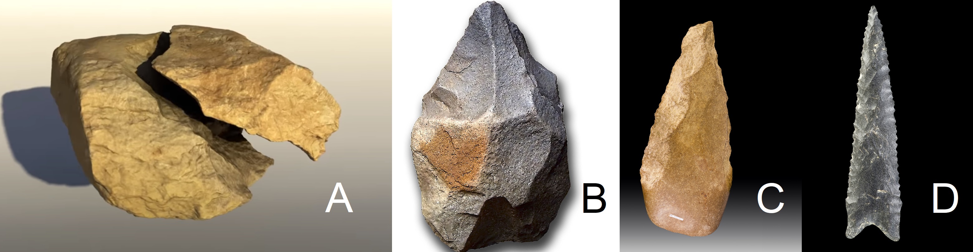 Stein-Werkzeuge verschiedener archäologischer Kulturen